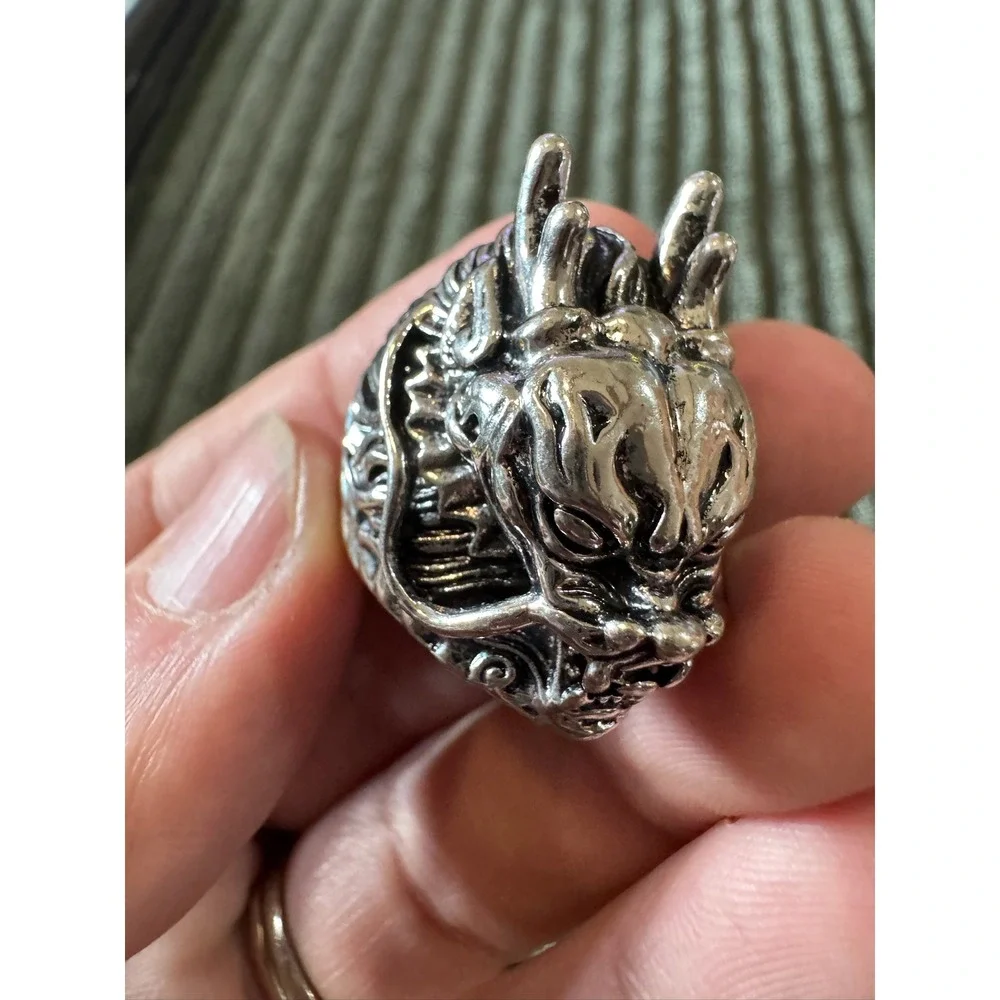 Men's Silver Dragon Head Ring Punk Rock Biker‎ Stainless Steel Adjustable Size